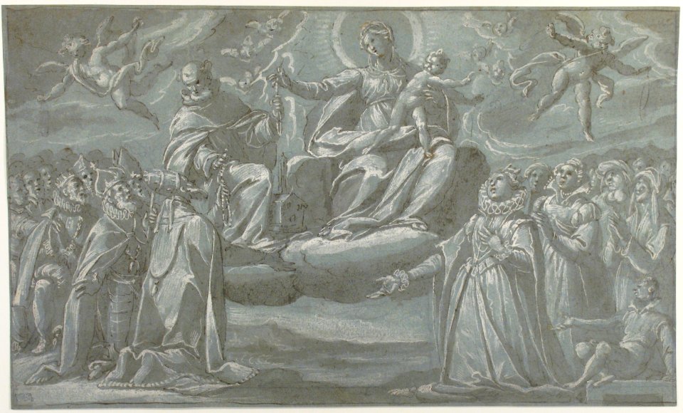 The Virgin and Child, Saint Dominic, and Angels Distributing Chaplets to the Faithful MET 62.119.4
