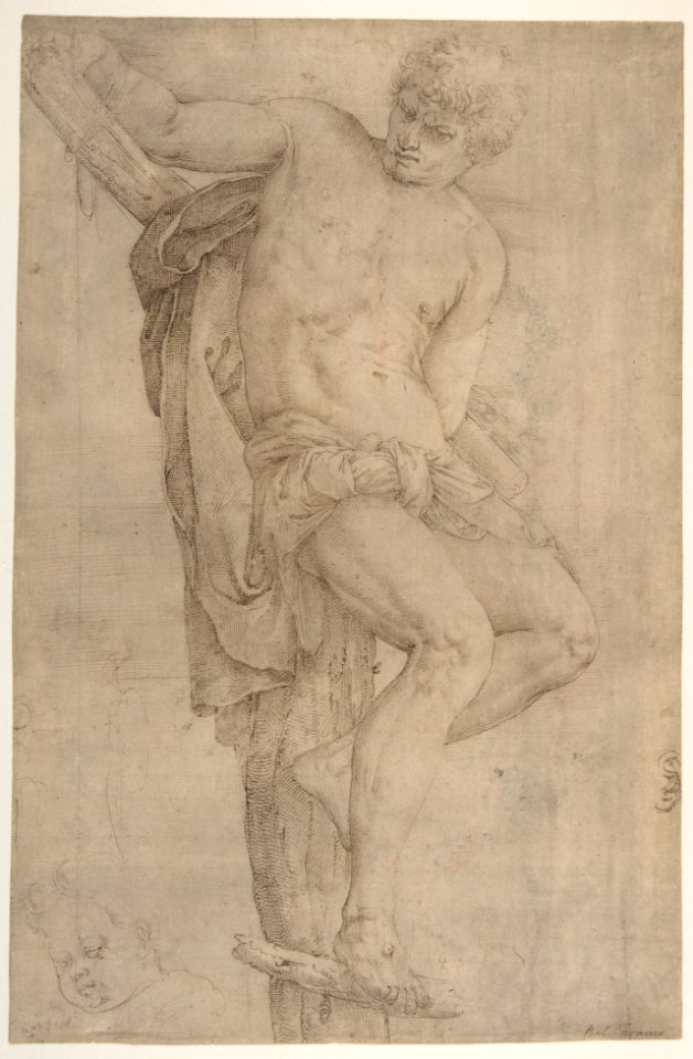 The Unrepentant Thief on the Cross, Study of a Child's Head at Lower Left, and of an Ear at Lower Right Border MET DP809782