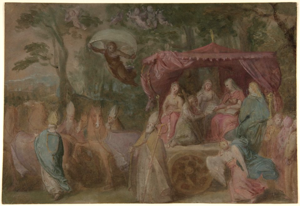 The Triumph of the Church- Ecclesia Presented with the Doctrines, Seated in a Chariot Attended by the Four Doctors of the Church MET DP802070