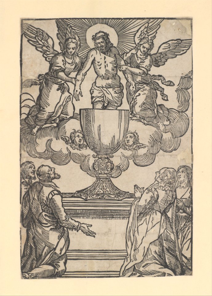 The Triumph of the Eucharist, Christ as the Man of Sorrows supported by two angels standing in a chalice MET DP228765