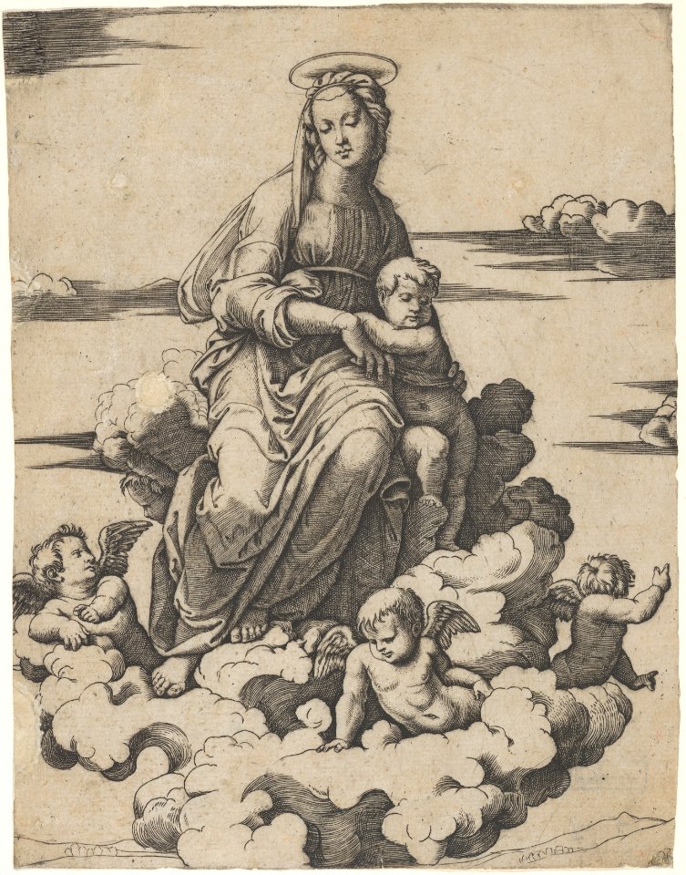 The Virgin and the Christ Child seated on clouds MET DP852706