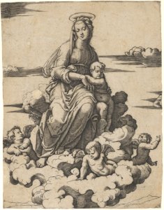 The Virgin and the Christ Child seated on clouds MET DP852706