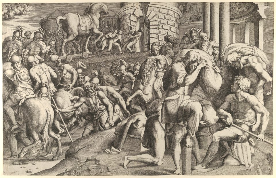 The Trojans hauling the Wooden Horse into Troy MET DP845310 ff