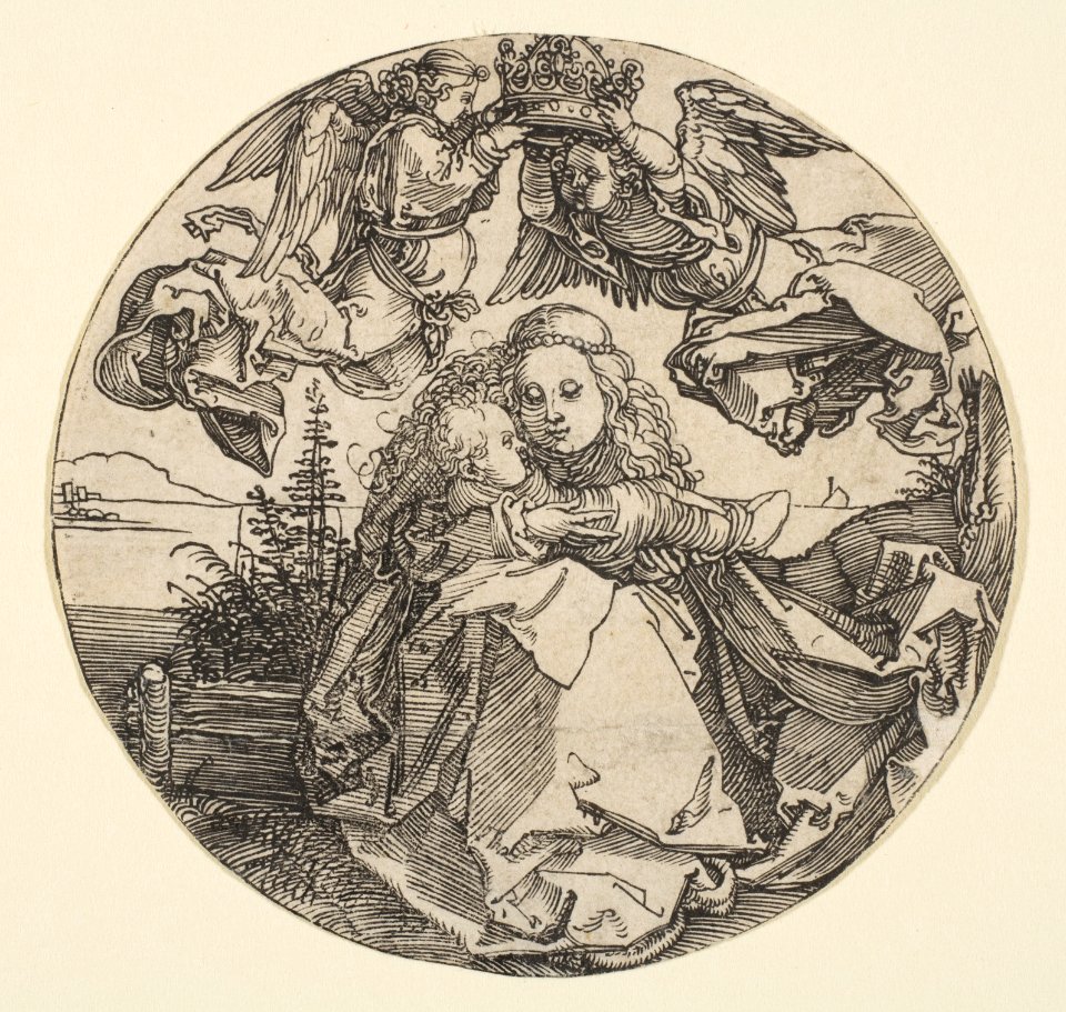 The Virgin and Child Crowned by Two Angels above a Landscape (landscape trimmed out) MET DP816308
