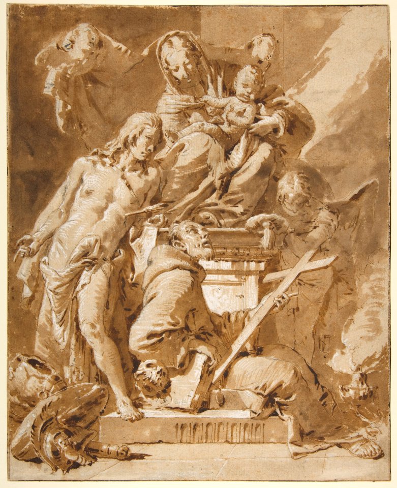 The Virgin and Child Enthroned with Saint Sebastian and a Franciscan Saint MET DP811874