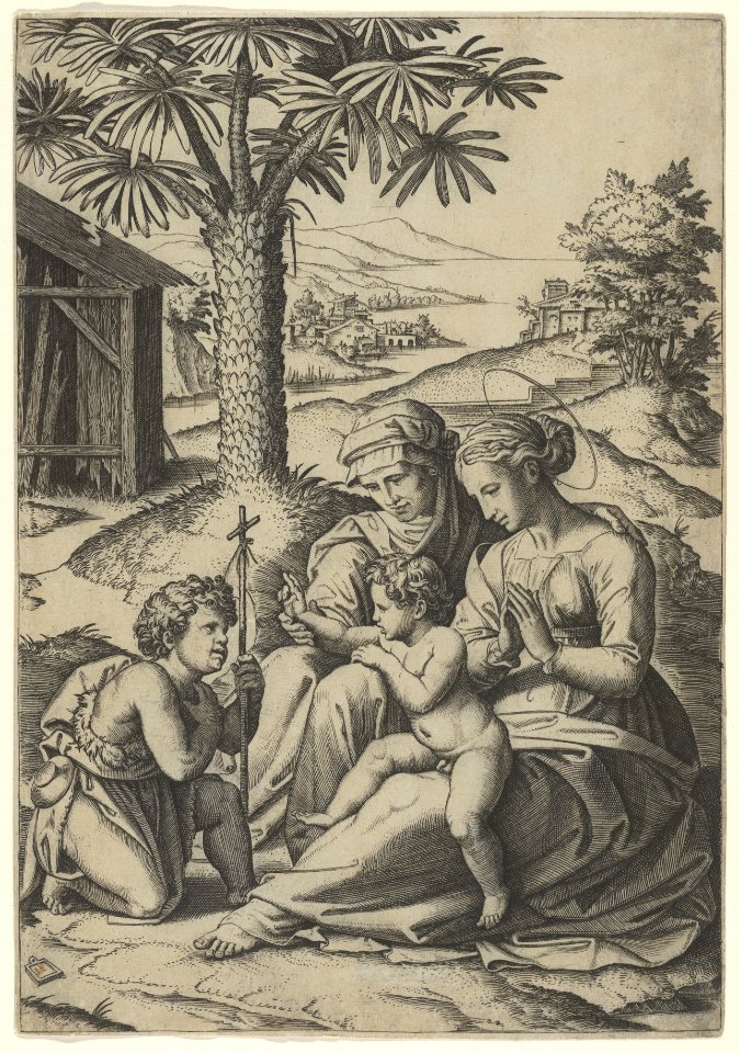 The Virgin and Child with St. Elizabeth and John the Baptist, called 'The Virgin of the Palm Tree' MET DP852714