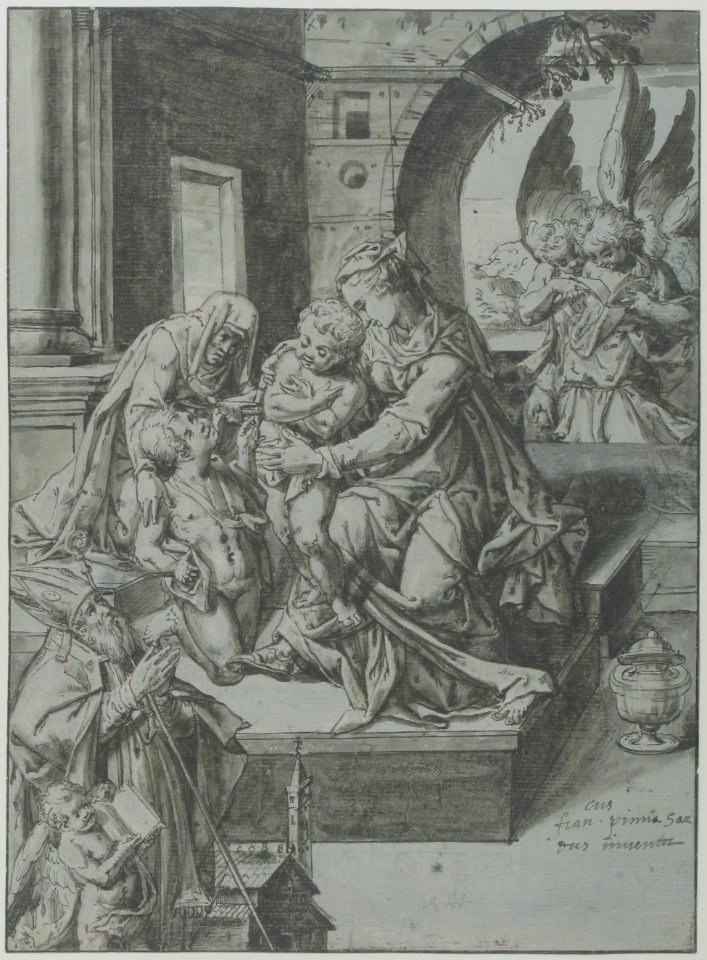 The Virgin and Child with the Infant Baptist, Saint Elizabeth, a Kneeling Prelate, and Three Attendant Angels MET 1977.12