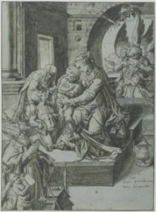 The Virgin and Child with the Infant Baptist, Saint Elizabeth, a Kneeling Prelate, and Three Attendant Angels MET 1977.12