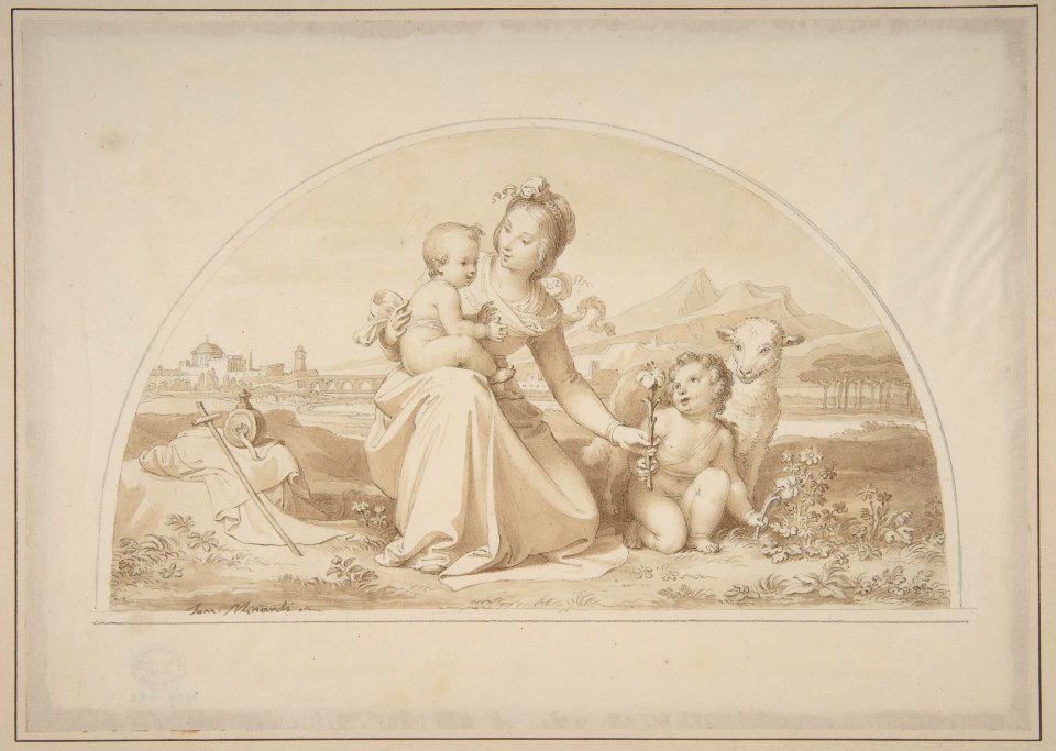 The Virgin and Child with the Infant John the Baptist and a Lamb in a Landscape MET DP810619