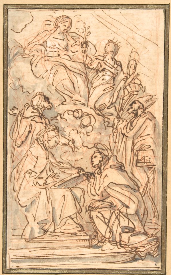 The Virgin with Female Attendant Appearing to Four Male Saints MET DP810443