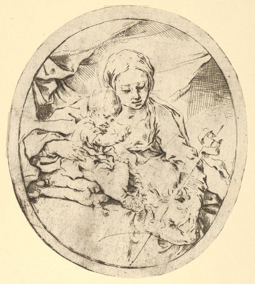The Virgin with the infant Christ seated on a cushion and the young Saint John the Baptist at his feet, an oval composition MET DP838596