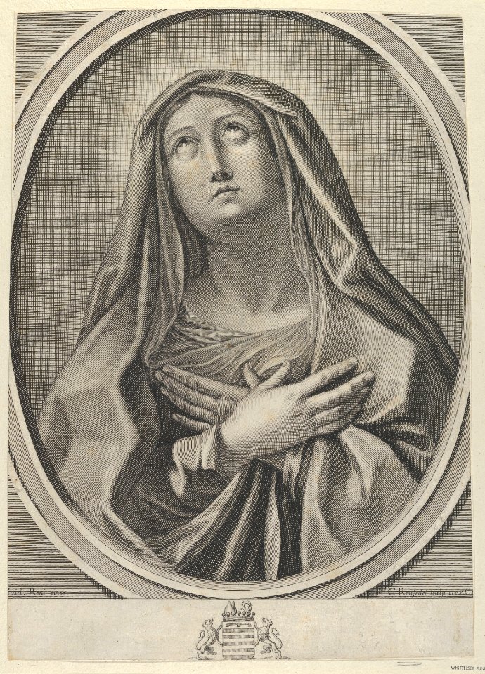 The Virgin with arms crossed over her chest, looking up to the left, in an oval frame, after Reni MET DP841784