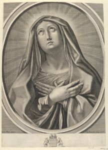 The Virgin with arms crossed over her chest, looking up to the left, in an oval frame, after Reni MET DP841784