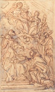 The Virgin with Female Attendant Appearing to Four Male Saints MET 64.295.2