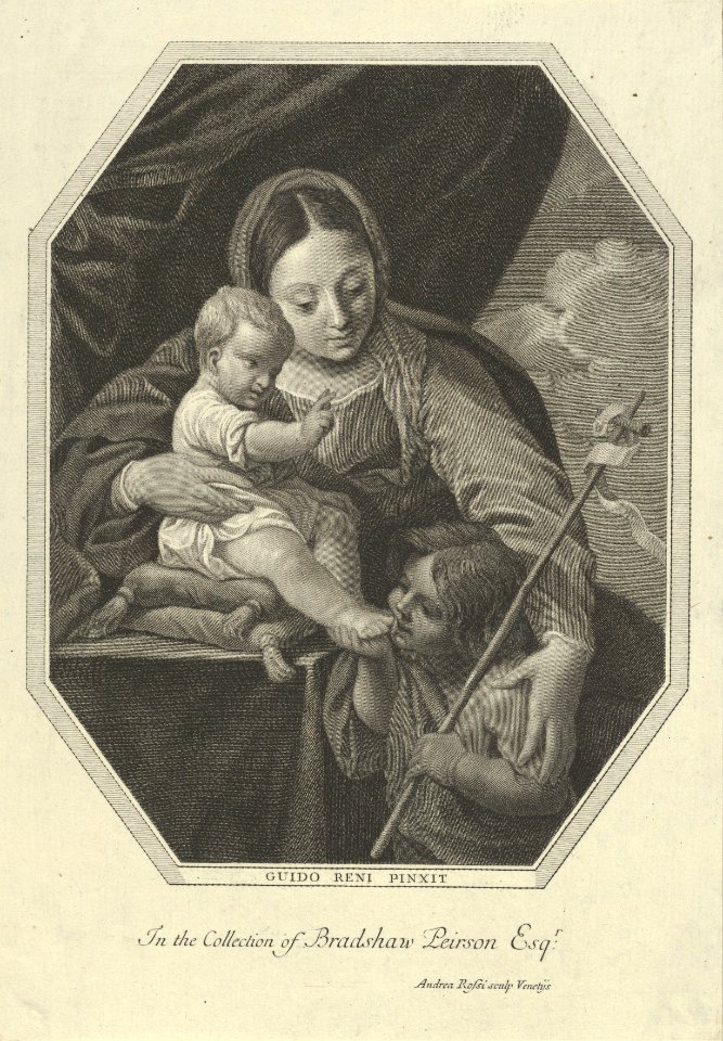 The Virgin with the infant Christ seated on a cushion and the young Saint John the Baptist kissing his foot, an octagonal composition, after Reni MET DP841769