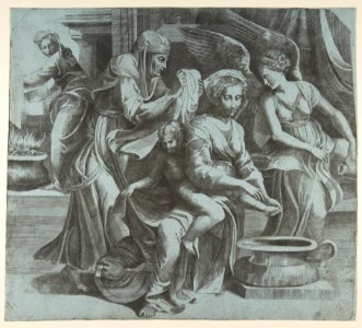 The Virgin washing the Christ Child accompanied by figures and an angel at right MET DP812773