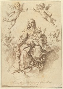 The Virgin seated in the clouds with the infant Christ, surrounded by putti, after a drawing by Reni MET DP841766