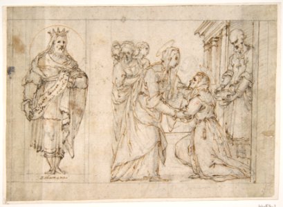 The Visitation of the Virgin to Saint Elizabeth; King Solomon in a Niche at Left. MET DP812156