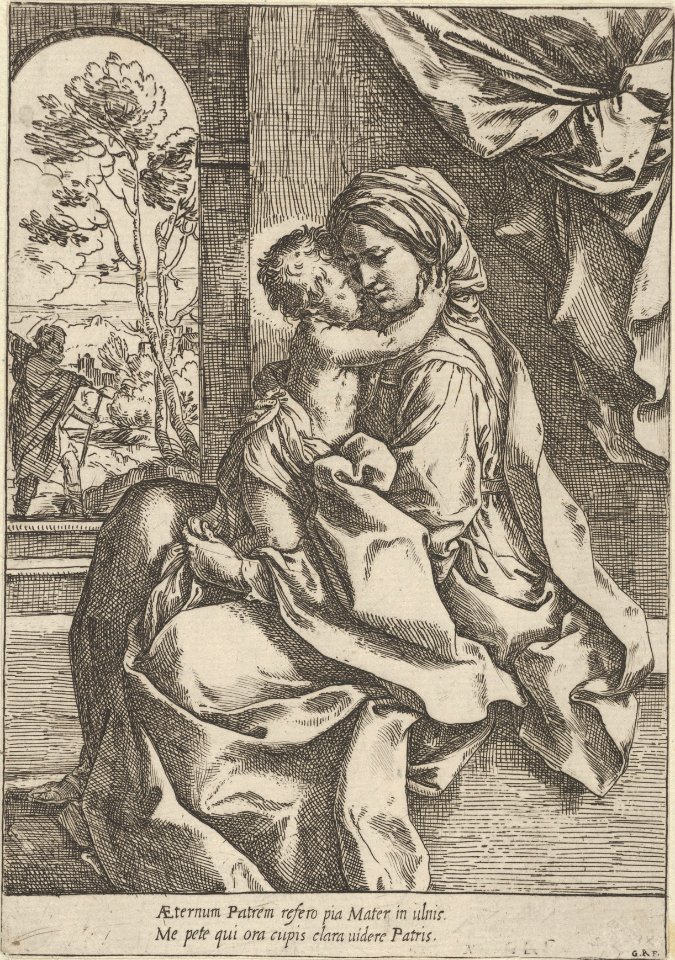 The Virgin seated with the Christ Child on her lap embracing her, Joseph seen through an archway at left MET DP837841