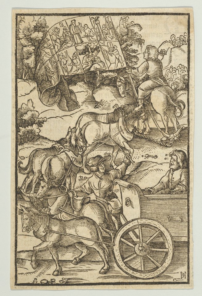 The Virtuous Man on a Chariot on his Way to Heaven, from Hymmelwagen auff dem, wer wol lebt... MET DP850233