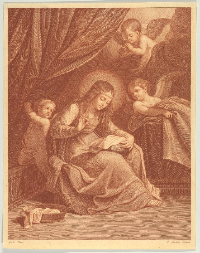 The Virgin sewing, two angels and a putto surrounding her, after Reni MET DP841476