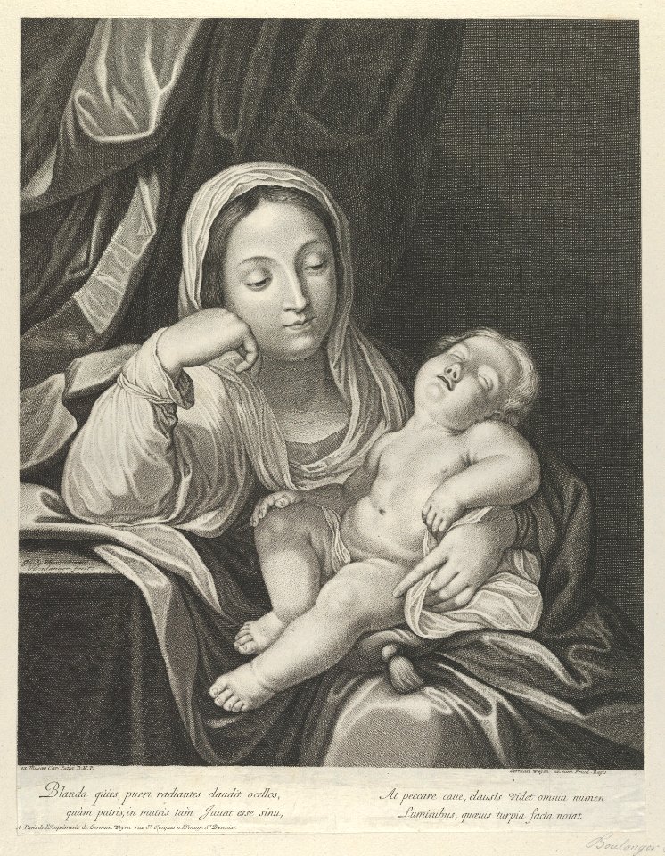 The Virgin seated with her head resting on her right hand, holding the sleeping infant Christ on her lap, after Reni MET DP841785