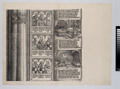 The Tomb Erected by Maximilian for His Father; and The Imperial Treasure; with Portraits of Maximilian's Ancestors and Relatives, from The Triumphal Arch of Maximilian I, 1st edition (1517-18) MET DP-16116-047