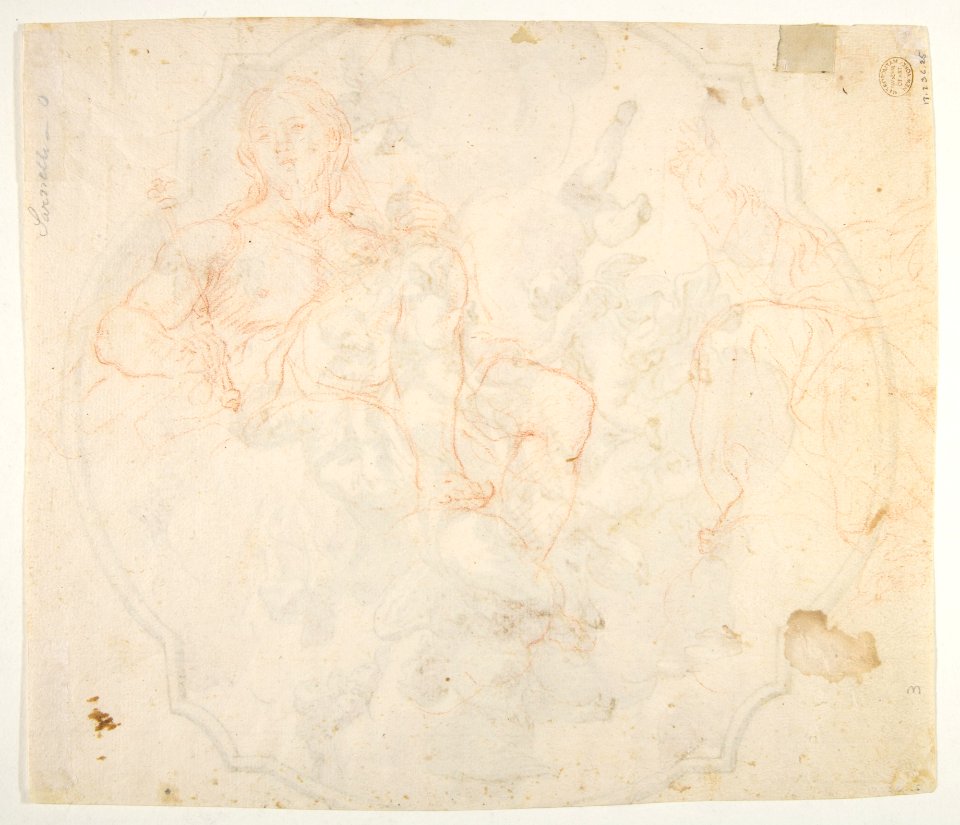 The Virgin Nursing the Christ Child, in a Glory of Angels (recto); Studies for seated figures of Christ and God the Father in red chalk (verso) MET DP811378
