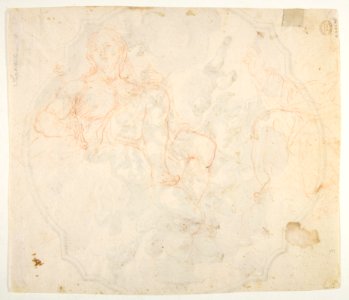 The Virgin Nursing the Christ Child, in a Glory of Angels (recto); Studies for seated figures of Christ and God the Father in red chalk (verso) MET DP811378