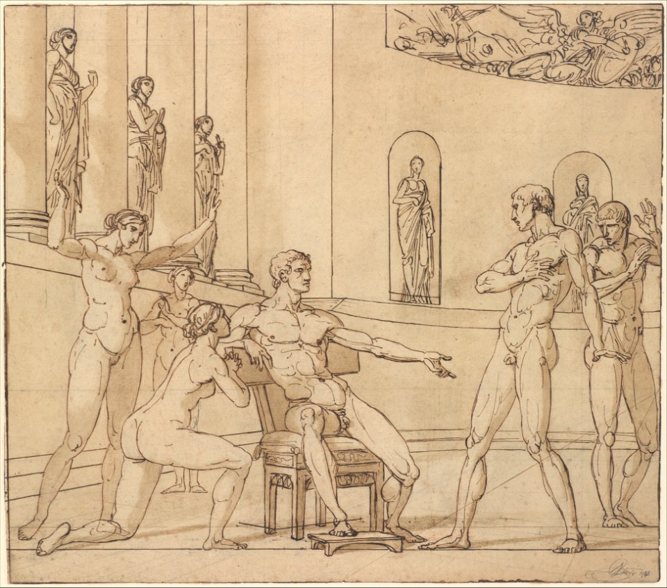 The Clemency of Augustus (Corneille, Cinna, V, 3) (recto); Knight Restraining a Female Figure (verso) MET DP228702