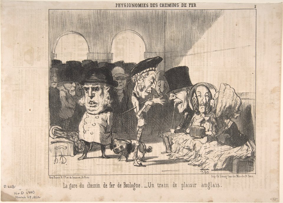 The Boulogne Train Station. An English Excursion Train (La gare de chemin de fer de Boulogne. Un train de plaisir anglais), from Physionomies des Chemins de Fer (Physiognomies of the Railways) MET DP808711
