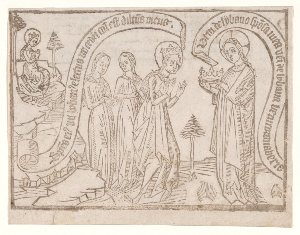 The Bridegroom Offering a Crown to the Bride from a Canticum Canticorum blockbook, 2nd edition MET DP873432