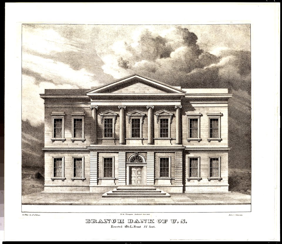 The Branch Bank of the United States, Wall Street, New York, Erected in 1825 (from Views of the Public Buildings in the City of New York Correctly Drawn on Stone by A. J. Davis, 1827) MET 49E 071R4