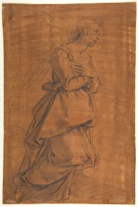 The Archangel Gabriel Kneeling to the Right; Small Study of Head at Lower Left. MET DP812310