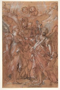 The Archangels Gabriel, Michael and Raphael (recto); sketches of figures (verso) MET DP810984