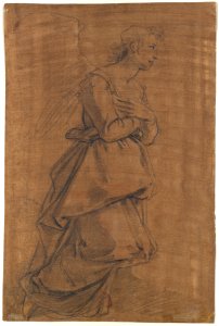 The Archangel Gabriel Kneeling to the Right; Small Study of Head at Lower Left. MET DP123323
