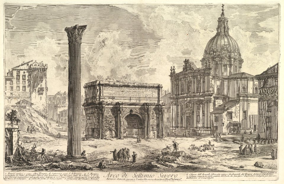 The Arch of Septimius Severus, with the Church of S. Martina on the ...