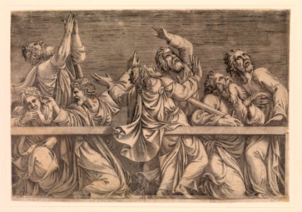 The Apostles Looking at Christ and the Virgin in a Glory of Angels (bottom left plate) MET DP366440
