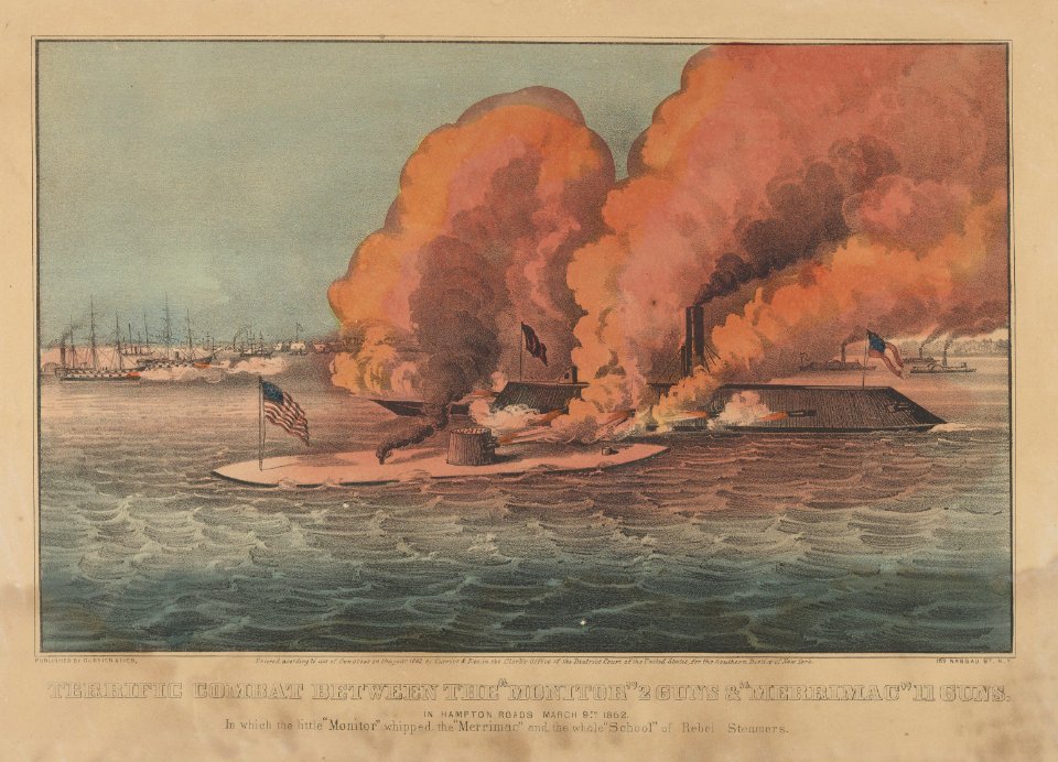 Terrific Combat Between the "Monitor" 2 Guns & "Merrimac" 11 Guns – In Hampton Roads March 9th, 1862 – In which the little "Monitor" whipped the "Merrimac" and the whole "School" of Rebel Steamers MET DP853580