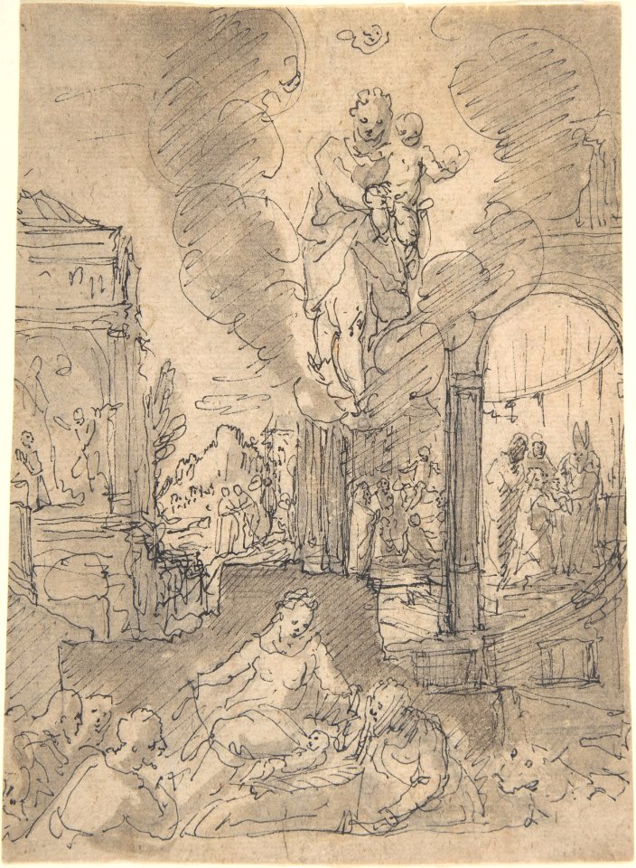 The Assumption of the Virgin with the Five Joyful Mysteries of the Rosary MET DP803047