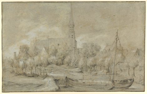 The Church of Saints Peter and Paul in Schelle, near Antwerp, seen from the North, with a Boat in the river Vliet MET DP848932