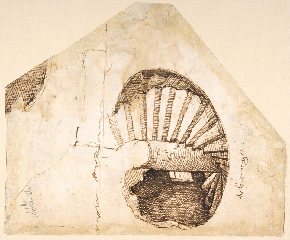 The Dioscuri on Monte Cavallo; verso- Study of a Spiral Staircase MET DP801203