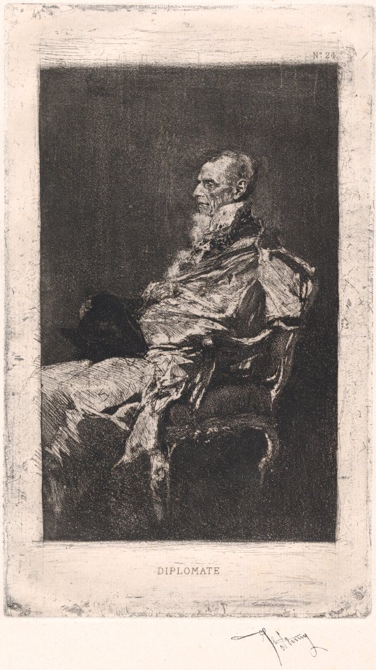 The Diplomat, man seated holding hat facing left MET DP876132