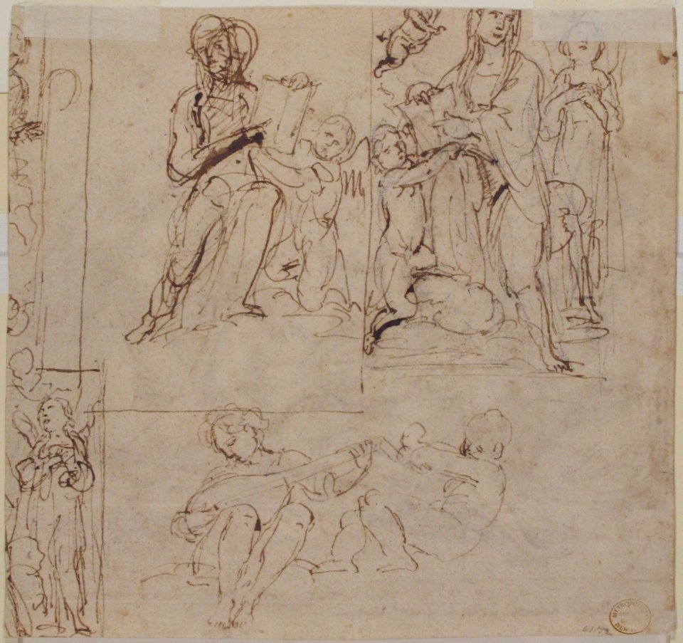 The Emperor Constantine Copronymous Burned by an Invisible Fire (recto); Studies of Sibyls and Angles (verso) MET 61.72 VERSO