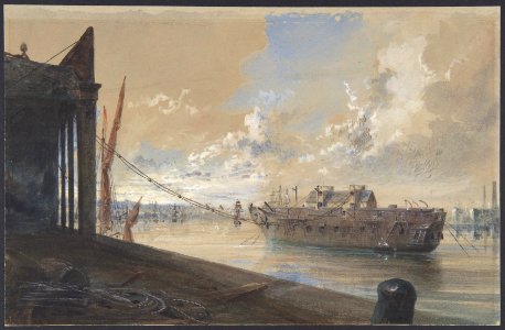 The Cable Passed From the Works into the Hulk (the Old Frigate Iris) Lying in the Thames at Greenwich MET DP801246