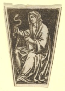 The cardinal virtue of Prudence represented by a seated woman holding a snake in her right hand (possibly a modern impression) MET DP853469