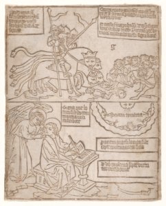 The Angels of the Euphrates Killing Mankind; and The Angel Preventing Saint John from Recording the Words of the Seven Thunders from an Apocalypse blockbook, 2nd edition MET DP873405