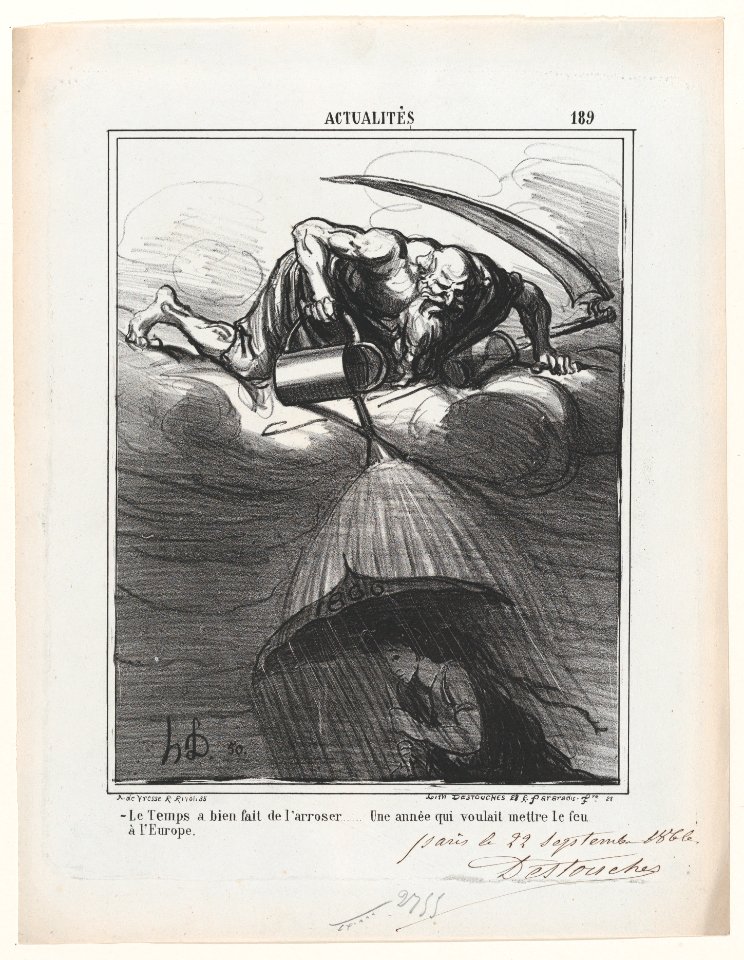 Thank God for the rain... especially since Europe was almost set on fire, from 'News of the day,' published in Le Charivari, October 8, 1866 MET DP877492