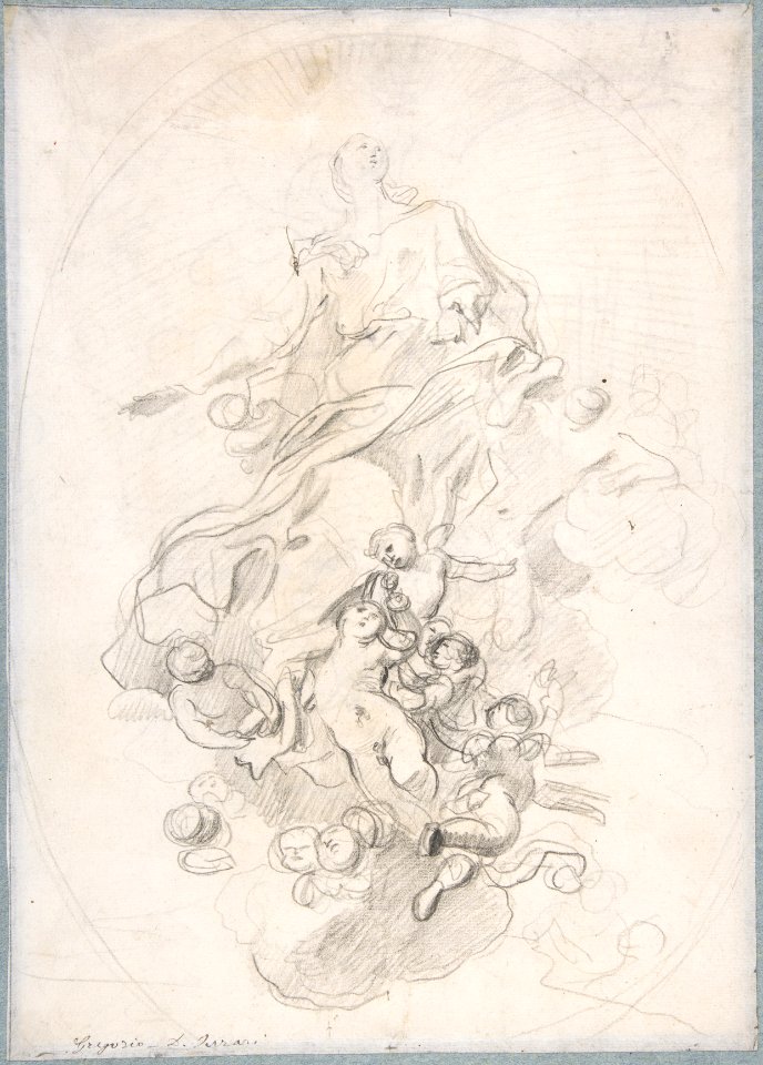 The Assumption of the Virgin (recto); Architectural Notations (verso) MET DP809474