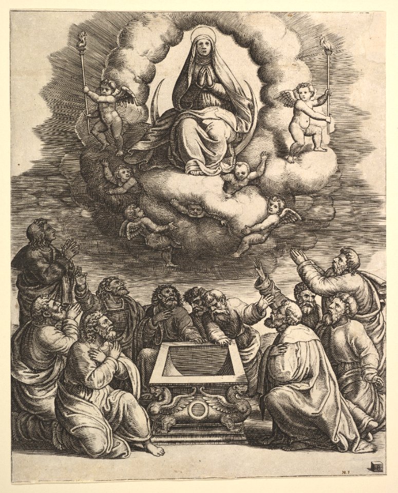 The Assumption of the Virgin, below the apostles surround the tomb MET DP824414